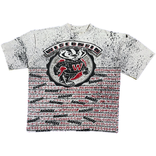 ‘90s | Wisconsin Badgers Black/Red Splatter AOP Tee