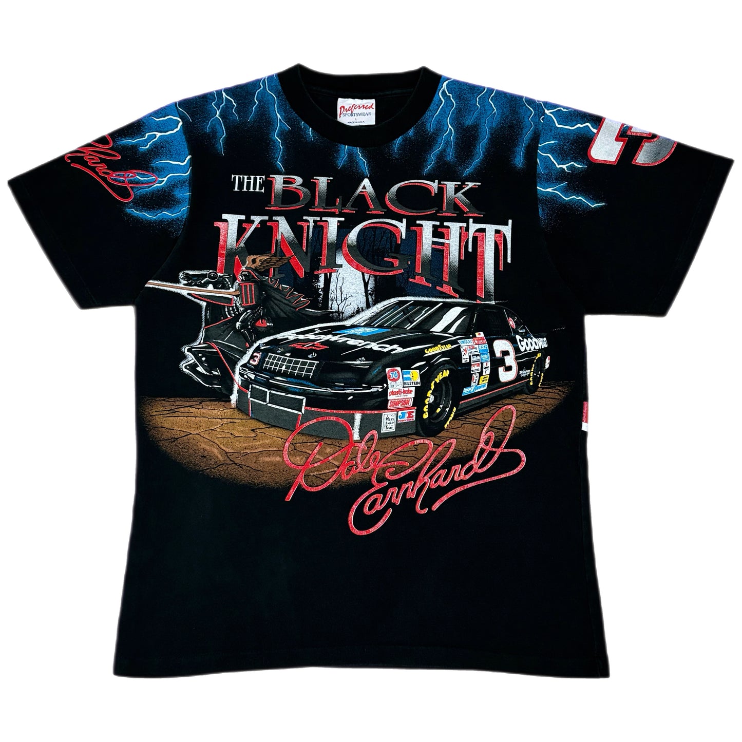 ‘90s | NASCAR Dale Earnhardt Black Knight Lightning Racing AOP Tee