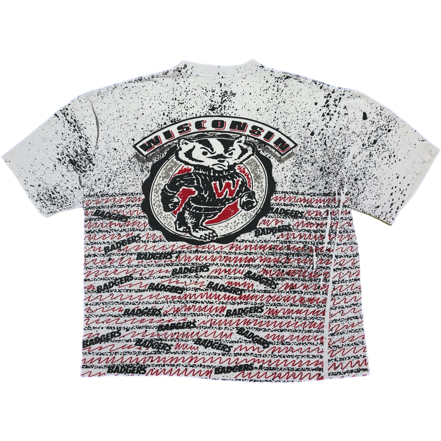 ‘90s | Wisconsin Badgers Black/Red Splatter AOP Tee