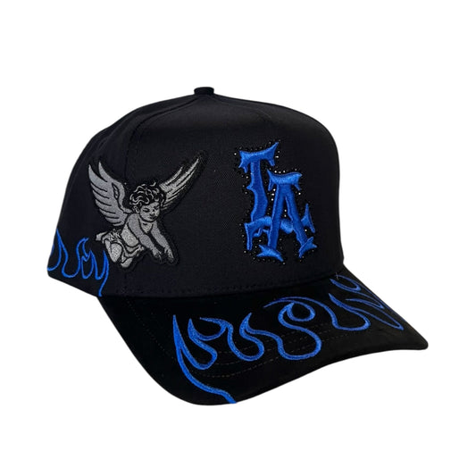 LA Angel Blue Flames Crystals Hat